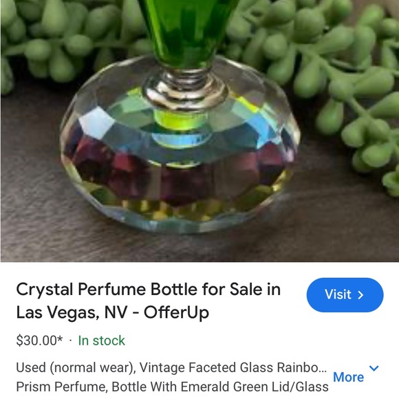 Perfume Glass Bottle Round Rainbow Geometric Prism w/ Green Stopper Vintage - Picture 10 of 12